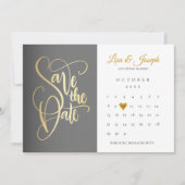 Moderne Kalender Goud Hart Liefde Foto Save The Date (Voorkant)