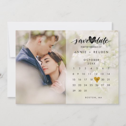 Moderne Kalender Gouden Hart Foto Save The Date (Voorkant)