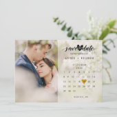 Moderne Kalender Gouden Hart Foto Save The Date (Staand voorkant)