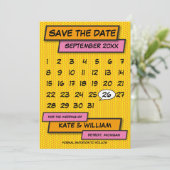 Moderne Kalender Plezier Stripboek Bewaar De Datum Save The Date (Staand voorkant)