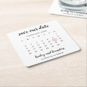 Moderne Kalender Rode Hart Trouw Save the Date Kartonnen Onderzetters (Schuin)