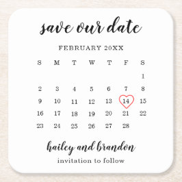 Moderne Kalender Rode Hart Trouw Save the Date Kartonnen Onderzetters