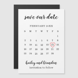 Moderne kalender Rode Hart Trouw Save the Date Magnetische Uitnodiging