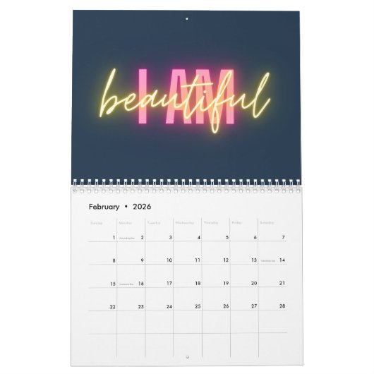 Moderne kalender voor bevestiging van regenboog in (Feb 2026)