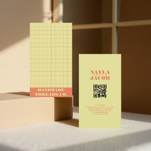 Moderne kalk groen geruit patroon QR-code Visitekaartje