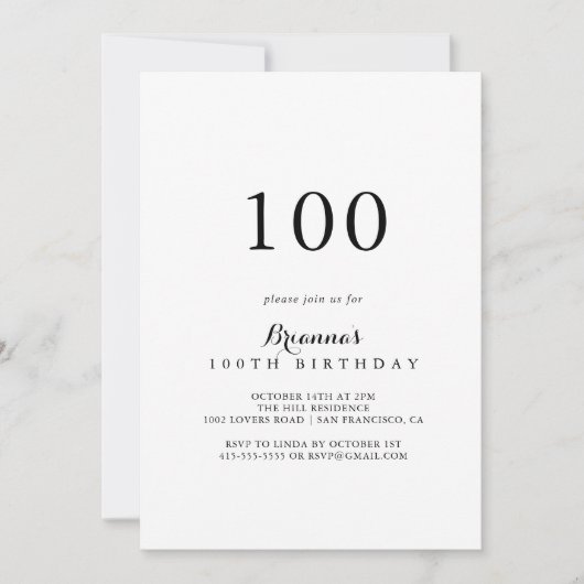 Moderne kalligrafie 100e verjaardagsfeest kaart (Voorkant)