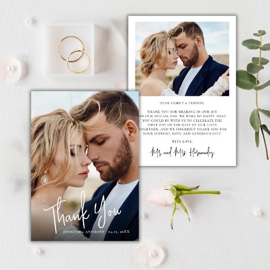 Moderne kalligrafie 2 foto trouwkaart bedankkaart