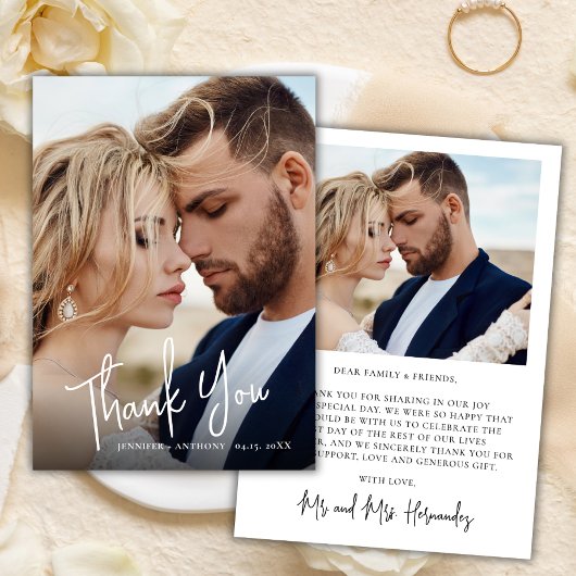 Moderne kalligrafie 2 foto trouwkaart bedankkaart