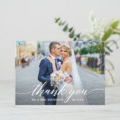 Moderne kalligrafie 2 Foto Wedding Bride Groom Bedankkaart (Staand voorkant)