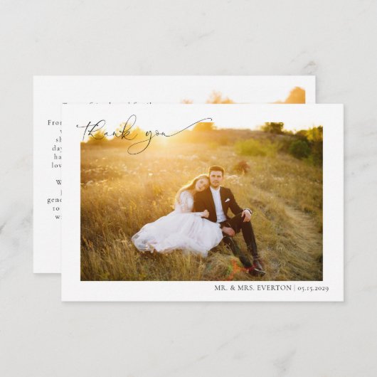 Moderne kalligrafie 2 Fotobruiloft Dank je Bedankkaart (Voorkant / Achterkant)