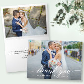 Moderne kalligrafie 2 Fotobruiloft gevouwen Bedankkaart