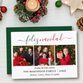 Moderne kalligrafie 3 Foto Groen Rood Feliz Navida Feestdagenkaart