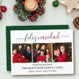 Moderne kalligrafie 3 Foto Groen Rood Feliz Navida Feestdagenkaart