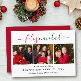 Moderne kalligrafie 3 Foto Rood Groen Feliz Navida Feestdagenkaart