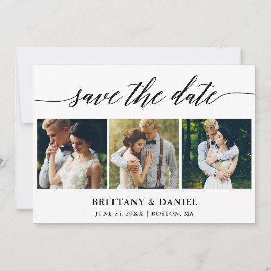 Moderne kalligrafie 3 Foto Save The Date (Voorkant)