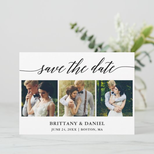Moderne kalligrafie 3 Foto Save The Date (Staand voorkant)