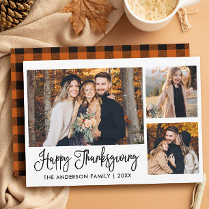 Moderne kalligrafie 3 foto Thanksgiving geruit Feestdagenkaart