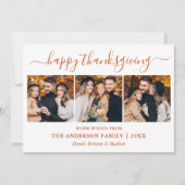 Moderne kalligrafie 3 Foto Thanksgiving Terracotta Feestdagenkaart (Voorkant)