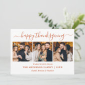 Moderne kalligrafie 3 Foto Thanksgiving Terracotta Feestdagenkaart (Staand voorkant)