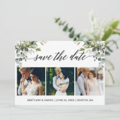 Moderne kalligrafie 3 Foto Waterverf Greenery Save The Date (Staand voorkant)