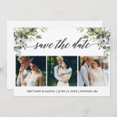 Moderne kalligrafie 3 Foto Waterverf Greenery Save The Date (Voorkant / Achterkant)