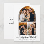 Moderne kalligrafie 3 Fotoboog Thanksgiving Feestdagenkaart (Voorkant / Achterkant)