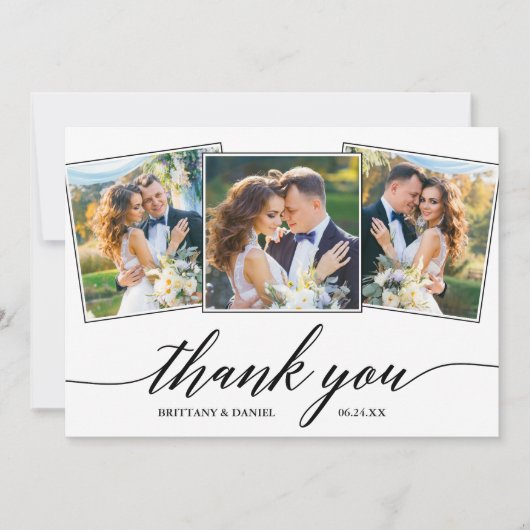 Moderne kalligrafie 3 Fotobruiloft Bedankkaart (Voorkant)