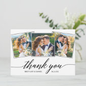 Moderne kalligrafie 3 Fotobruiloft Bedankkaart (Staand voorkant)