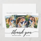 Moderne kalligrafie 3 Fotobruiloft Bedankkaart (Voorkant / Achterkant)