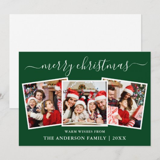 Moderne kalligrafie 3 Fotokerstgroen Feestdagenkaart (Voorkant / Achterkant)
