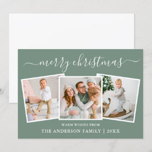 Moderne kalligrafie 3 Fotokerstpagina groen Feestdagenkaart