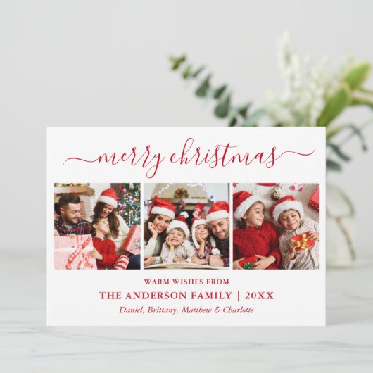 Moderne kalligrafie 3 Fotoliefkerrood Feestdagenkaart (Staand voorkant)