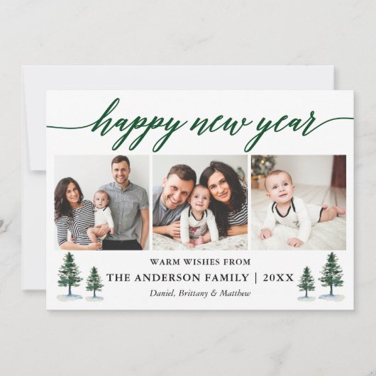Moderne kalligrafie 3 Foto's Gelukkig Nieuwjaar Feestdagenkaart (Voorkant)