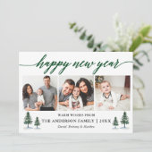 Moderne kalligrafie 3 Foto's Gelukkig Nieuwjaar Feestdagenkaart (Staand voorkant)
