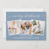 Moderne kalligrafie 3 Kerstblauw Feestdagenkaart (Voorkant)