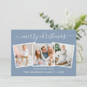 Moderne kalligrafie 3 Kerstblauw Feestdagenkaart (Staand voorkant)