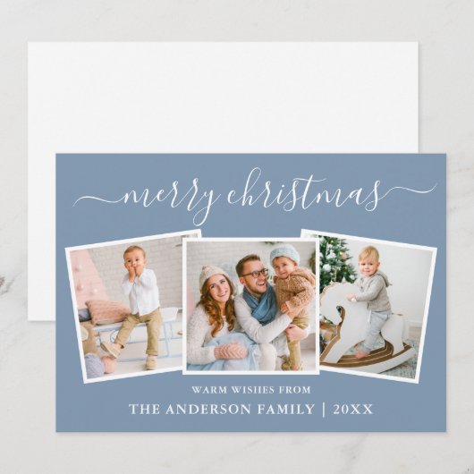 Moderne kalligrafie 3 Kerstblauw Feestdagenkaart (Voorkant / Achterkant)