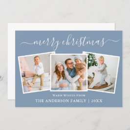 Moderne kalligrafie 3 Kerstblauw Feestdagenkaart