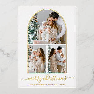 Moderne kalligrafie 3 Kerstkerst met foto's Folie Feestdagenkaart