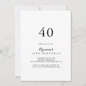 Moderne kalligrafie 40e verjaardagsfeest kaart (Voorkant)