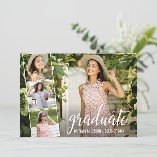 Moderne kalligrafie 4 Foto Collage Afstuderen Aankondiging (Staand voorkant)