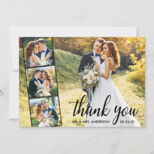 Moderne kalligrafie 4 Foto Collage Wedding Bedankkaart
