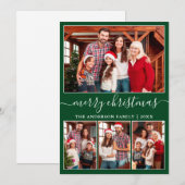 Moderne kalligrafie 4 Foto Merry kerst Green Feestdagenkaart (Voorkant / Achterkant)
