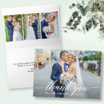 Moderne kalligrafie 4 Fotobruiloft gevouwen Bedankkaart<br><div class="desc">Moderne elegante kalligrafie Bride en Groom 4 Foto bruiloft - Hartelijk dank. Foto op voorzijde en 3 foto's in de kaart. Verkrijgbaar als 5x7 gevouwen Kaart of 4x 5.6 gevouwen Note Kaart</div>