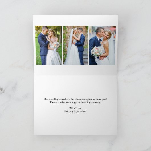 Moderne kalligrafie 4 Fotobruiloft gevouwen Bedankkaart (Binnen)