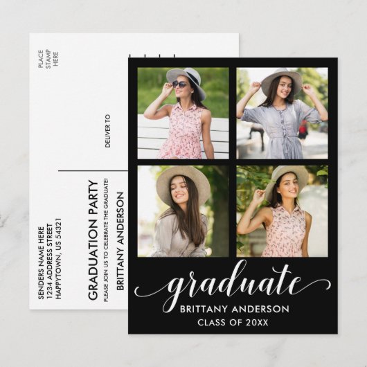 Moderne kalligrafie 4 Fotogradatie Partij Uitnodiging Briefkaart (Voorkant / Achterkant)