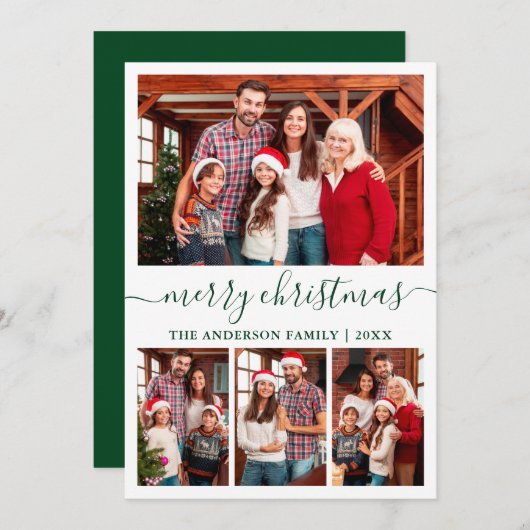 Moderne kalligrafie 4 Fotogroente kerst Feestdagenkaart (Voorkant / Achterkant)