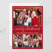 Moderne kalligrafie 4 Fotoliefkerrood Feestdagenkaart (Voorkant / Achterkant)