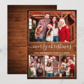 Moderne kalligrafie 4 Kerstfeest met fotohout Feestdagenkaart (Voorkant / Achterkant)