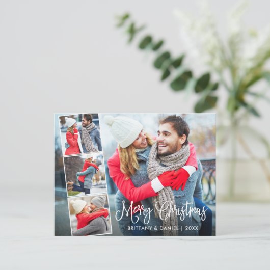 Moderne kalligrafie 4 Kerstmis met fotocollage Briefkaart (Staand voorkant)